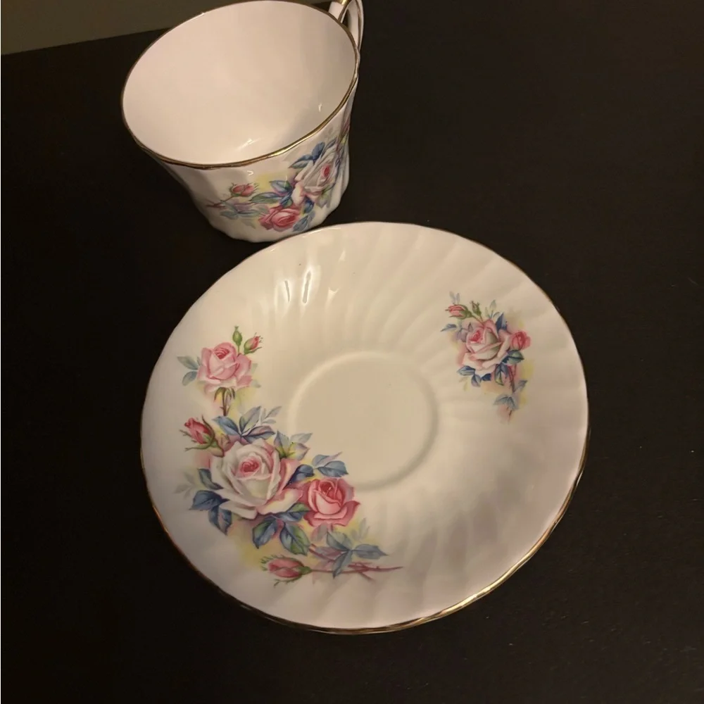 Vintage Floral Cup and Saucer with Gold Trim